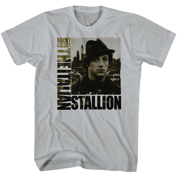 Rocky T-Shirt The Italian Stallion City Background Silver Tee - Yoga Clothing for You