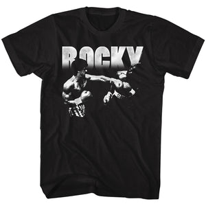 Rocky Tall T-Shirt Distressed White Knockout Outline Black Tee - Yoga Clothing for You