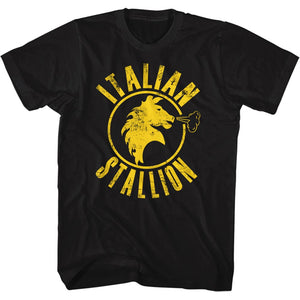 Rocky Tall T-Shirt Distressed Yellow Italian Stallion Black Tee - Yoga Clothing for You