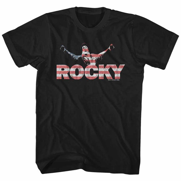 Rocky T-Shirt Distressed Patriotic Logo Black Tee - Yoga Clothing for You
