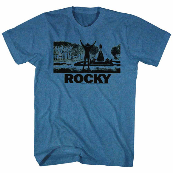 Rocky T-Shirt Top Of Stairs Silhouette Pacific Blue Heather Tee - Yoga Clothing for You