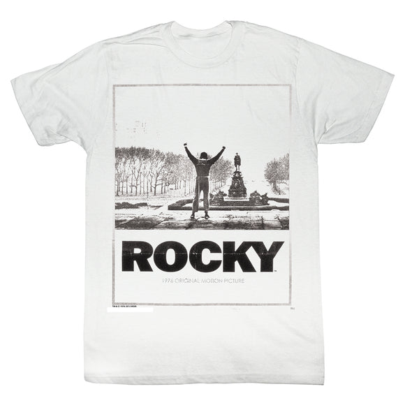 Rocky T-Shirt Distressed Philadelphia Top Of Stairs Poster White Tee - Yoga Clothing for You
