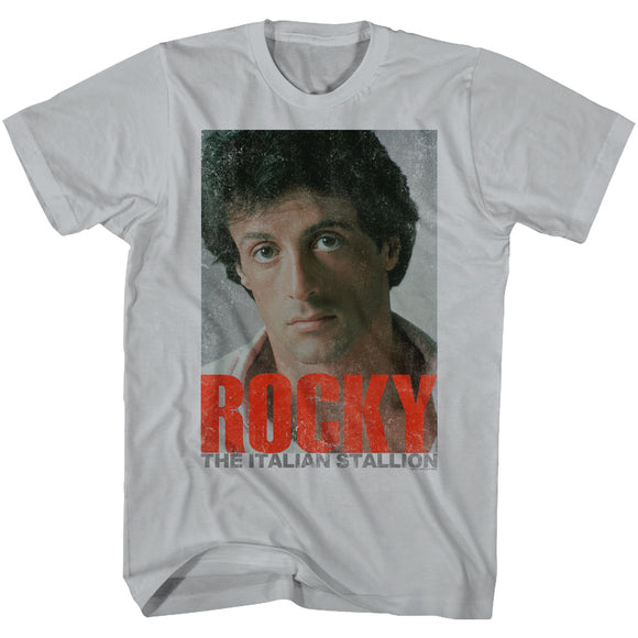 Rocky T-Shirt Distressed Portrait Headshot Silver Tee - Yoga Clothing for You