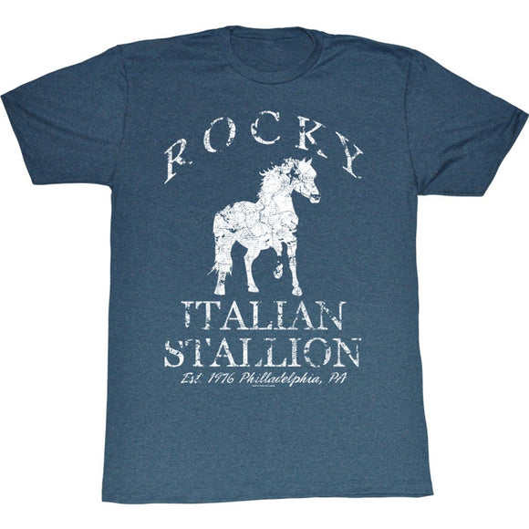Rocky T-Shirt Distressed White Italian Stallion Navy Heather Tee - Yoga Clothing for You