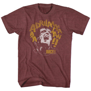Rocky T-Shirt Distressed Yelling Adrian Maroon Heather Tee - Yoga Clothing for You