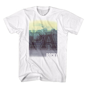 Rocky Tall T-Shirt Vintage PA Skyline White Tee - Yoga Clothing for You