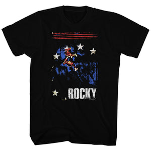 Rocky T-Shirt Patriotic Drawing Looking Down Into Ring Black Tee - Yoga Clothing for You