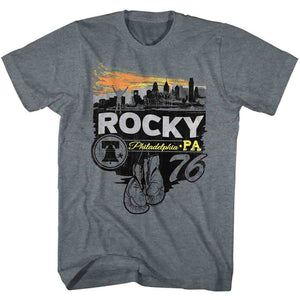 Rocky T-Shirt Philly City Skyline Boxing Gloves Gray Heather Tee - Yoga Clothing for You