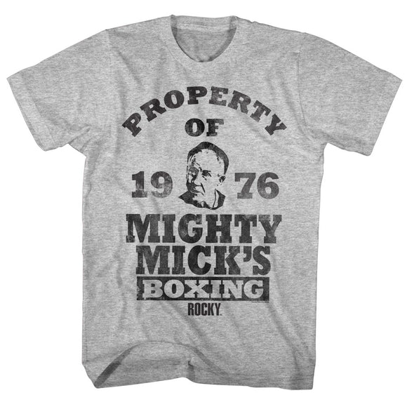 Rocky T-Shirt Property Of Mighty Mick's Boxing Gray Heather Tee - Yoga Clothing for You