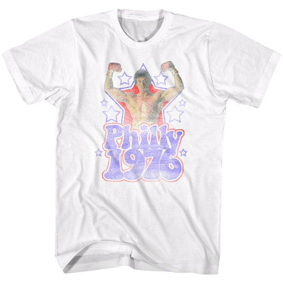 Rocky T-Shirt Distressed Philly 1976 Flex White Tee - Yoga Clothing for You