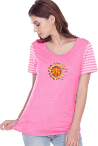 Sleeping Sun Striped Multi-Contrast Yoga Tee Shirt - Yoga Clothing for You