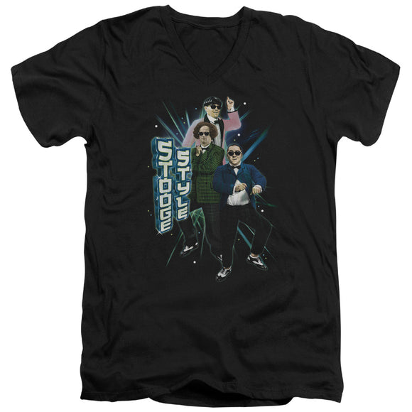 Three Stooges Slim Fit V-Neck T-Shirt Stooge Style Black Tee - Yoga Clothing for You