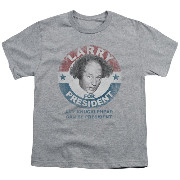 Three Stooges Kids T-Shirt Larry Knucklehead President Heather Tee - Yoga Clothing for You