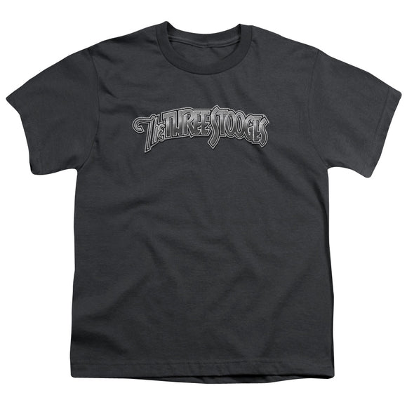 Three Stooges Kids T-Shirt Metallic Logo Charcoal Tee - Yoga Clothing for You