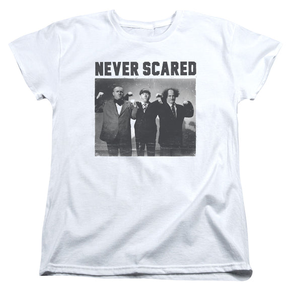 Three Stooges Womens T-Shirt Never Scared White Tee - Yoga Clothing for You