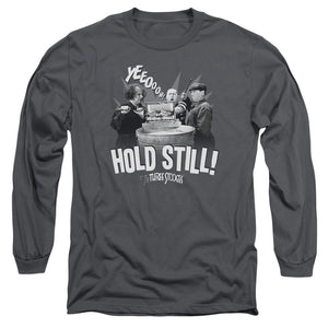 Three Stooges Long Sleeve T-Shirt Hold Still Charcoal Tee - Yoga Clothing for You