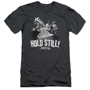 Three Stooges Slim Fit T-Shirt Hold Still Charcoal Tee - Yoga Clothing for You