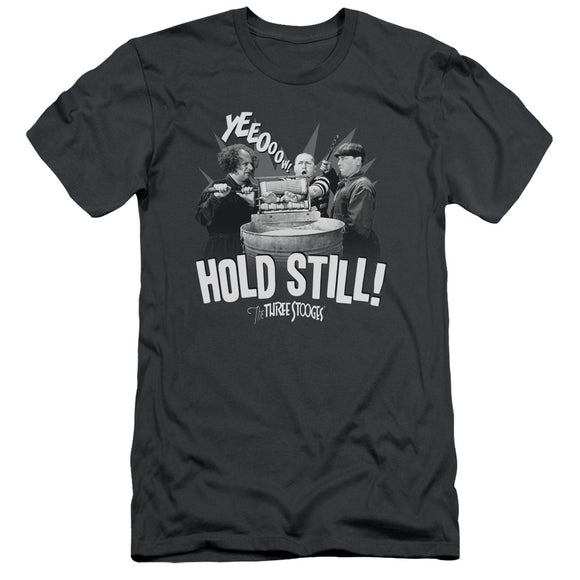 Three Stooges Slim Fit T-Shirt Hold Still Charcoal Tee - Yoga Clothing for You