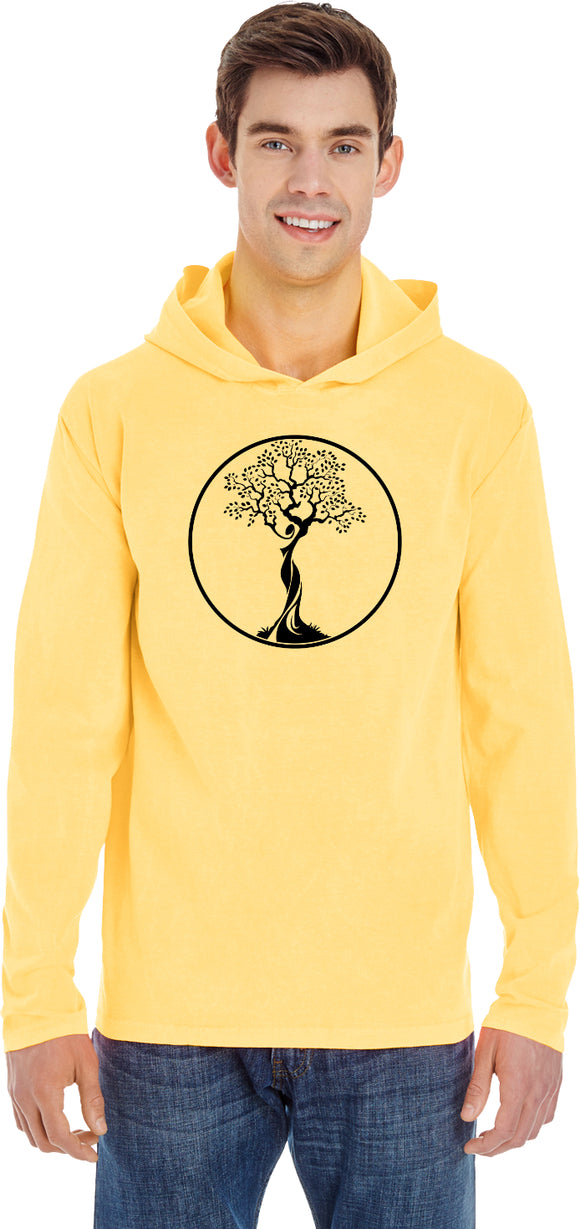 Black Tree of Life Circle Pigment Hoodie Yoga Tee Shirt - Yoga Clothing for You