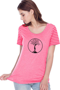 Black Tree of Life Circle Striped Multi-Contrast Yoga Tee - Yoga Clothing for You