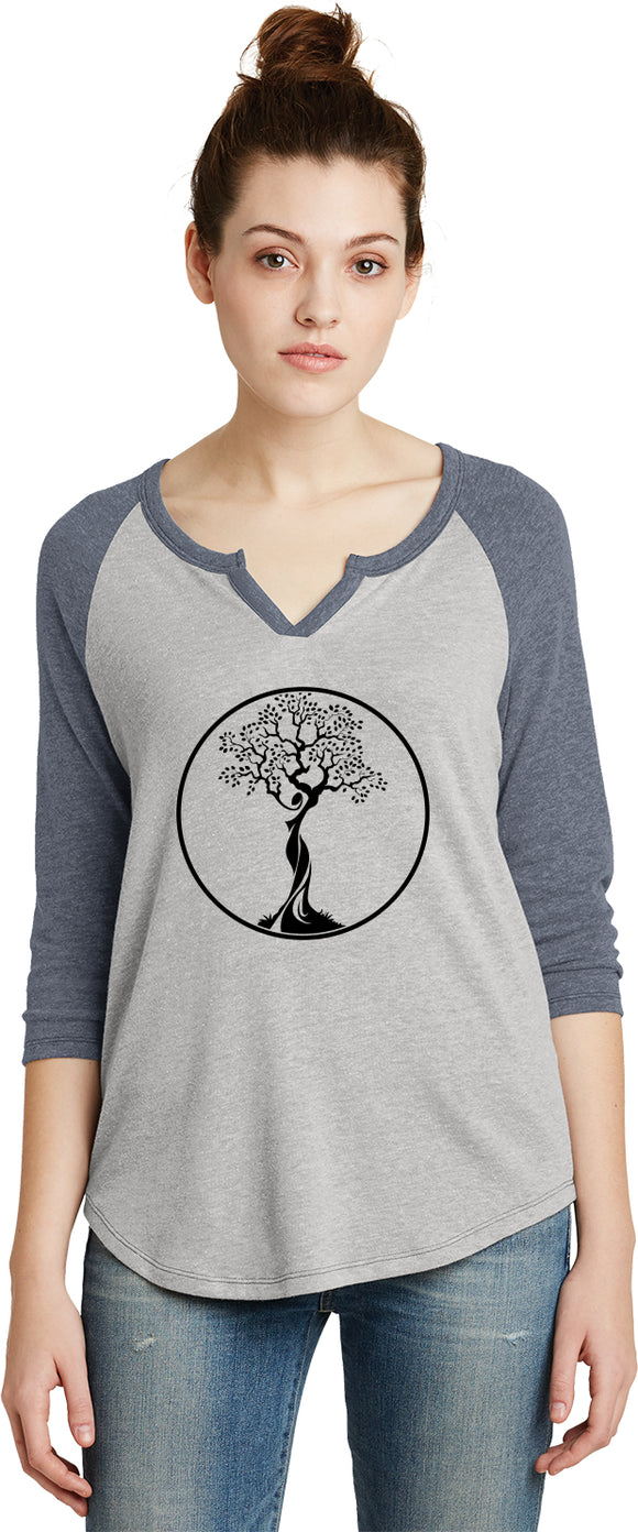 Black Tree of Life Circle 3/4 Sleeve Vintage Yoga Tee - Yoga Clothing for You