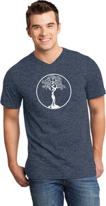 White Tree of Life Circle Important V-neck Yoga Tee Shirt - Yoga Clothing for You