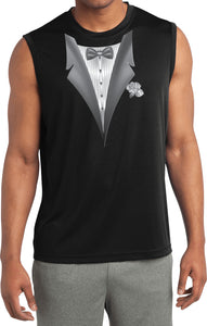 Tuxedo T-shirt White Flower Sleeveless Competitor Tee - Yoga Clothing for You