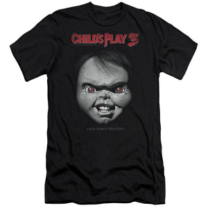 Childs Play Premium Canvas T-Shirt Chucky Look Whos Stalking Black Tee - Yoga Clothing for You