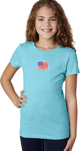 Waving USA Flag Patch Small Print Girls Shirt - Yoga Clothing for You