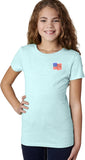 Girls Waving USA Flag T-shirt Patch Pocket Print - Yoga Clothing for You