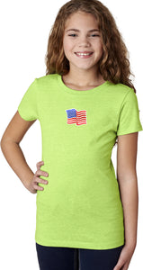 Waving USA Flag Patch Small Print Girls Shirt - Yoga Clothing for You