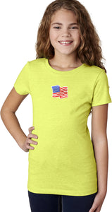 Waving USA Flag Patch Small Print Girls Shirt - Yoga Clothing for You