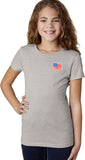 Girls Waving USA Flag T-shirt Patch Pocket Print - Yoga Clothing for You