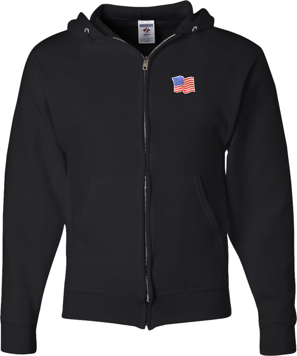 USA Patriotic Full Zip Hoodie Waving USA Flag Patch Pocket Print - Yoga Clothing for You