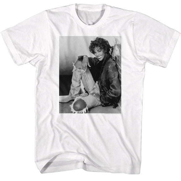 Whitney Houston Black and White Brick Wall Photo White T-shirt - Yoga Clothing for You