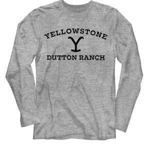 Yellowstone Long Sleeve T-Shirt Dutton Ranch Black Logo Grey Tee - Yoga Clothing for You