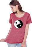 Yin Yang Wolves Striped Multi-Contrast Yoga Tee Shirt - Yoga Clothing for You