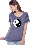 Yin Yang Wolves Striped Multi-Contrast Yoga Tee Shirt - Yoga Clothing for You