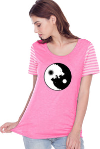 Yin Yang Wolves Striped Multi-Contrast Yoga Tee Shirt - Yoga Clothing for You