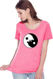 Yin Yang Wolves Striped Multi-Contrast Yoga Tee Shirt - Yoga Clothing for You