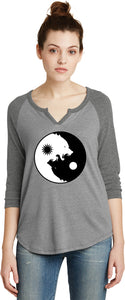 Yin Yang Wolves 3/4 Sleeve Vintage Yoga Tee Shirt - Yoga Clothing for You