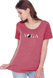 Yin Yang Yoga Text Striped Multi-Contrast Yoga Tee Shirt - Yoga Clothing for You