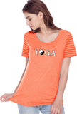 Yin Yang Yoga Text Striped Multi-Contrast Yoga Tee Shirt - Yoga Clothing for You