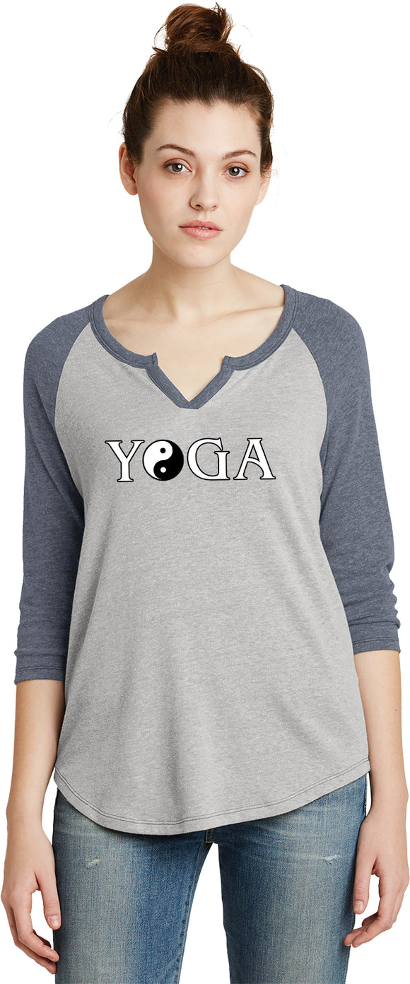 Yin Yang Yoga Text 3/4 Sleeve Vintage Yoga Tee Shirt - Yoga Clothing for You