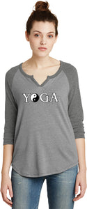 Yin Yang Yoga Text 3/4 Sleeve Vintage Yoga Tee Shirt - Yoga Clothing for You