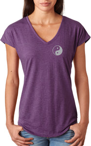 Yin Yang Pocket Print Triblend V-neck Yoga Tee Shirt - Yoga Clothing for You