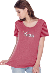 Yoga Spelling Striped Multi-Contrast Yoga Tee Shirt - Yoga Clothing for You