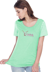 Yoga Spelling Striped Multi-Contrast Yoga Tee Shirt - Yoga Clothing for You