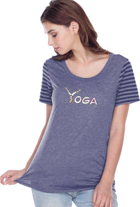 Yoga Spelling Striped Multi-Contrast Yoga Tee Shirt - Yoga Clothing for You