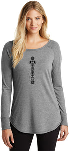 Black 7 Chakras Triblend Long Sleeve Tunic Yoga Shirt - Yoga Clothing for You